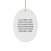 Supervisor Oval Ornament Funny Gift for Christmas, Gifts from Friends and Family, If At First You Don't Succeed, Try Doing What Your Supervisor Told You To Do The First Time. - Image 1